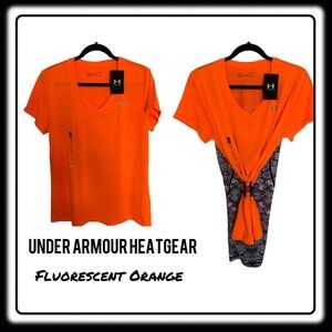 NWT Under Armour HearGear Florescent Orange workout shirt. size Large.